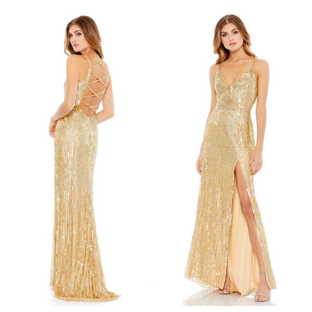 Mac Duggal STRAPPY BACK SEQUIN GOWN $398